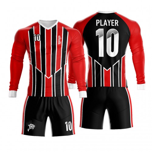 Custom black/red soccer team Goalkeeper uniforms with your team logo , name and number kids&men jerseys and shorts