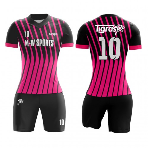 Customized Striped Pink Football Shirts Women Slim Soccer Jerseys Design For Sale