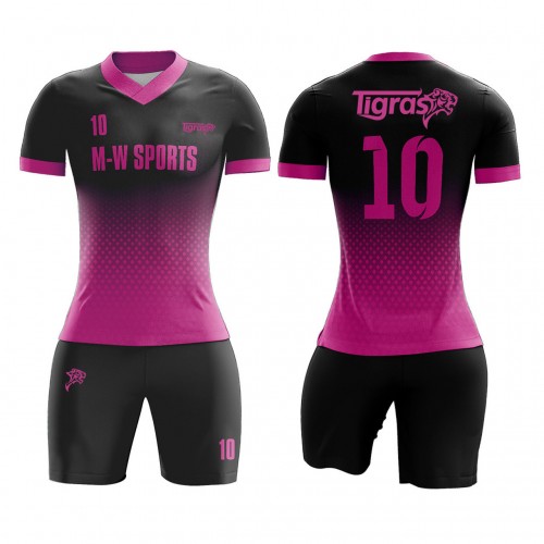 Custom Logo 100% Polyester Sportswear Sublimated Color Pink Slim Women Soocer Uniforms